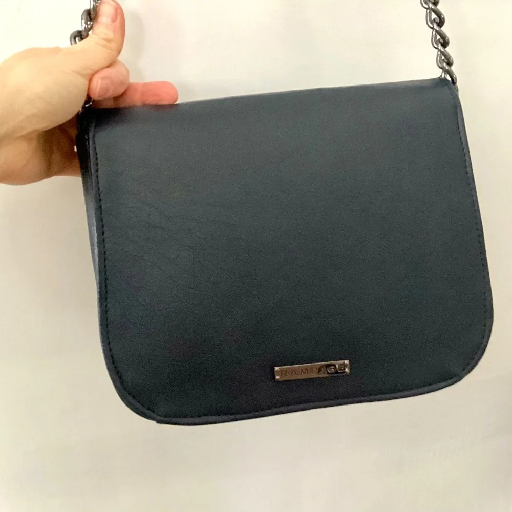 Rampage Faux Leather Gray Chain Strap Crossbody Purse gunmetal chain accents New - Picture 8 of 9